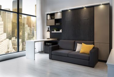 Lit escamotable en bois avec sofa causeuse