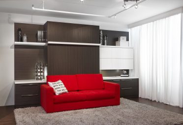 Lit escamotable brun avec divan rouge